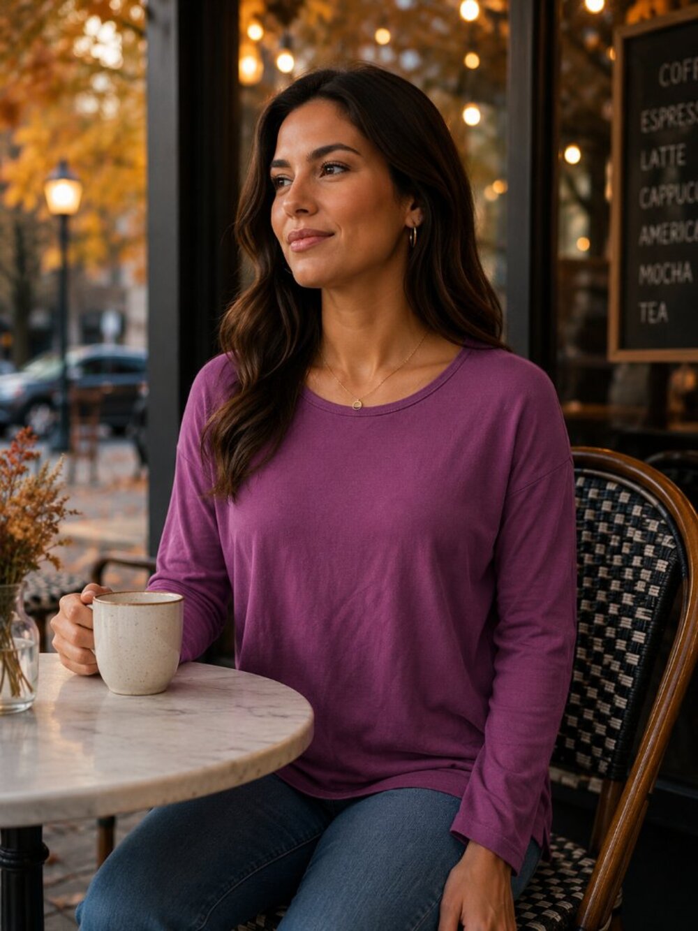 Pure Jill Long-Sleeve Shirttail Purple Tee